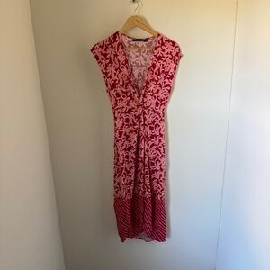 Vix Paula Hermanny Dress Women's SM Red Floral Resort Midi Beach Vacation Midi